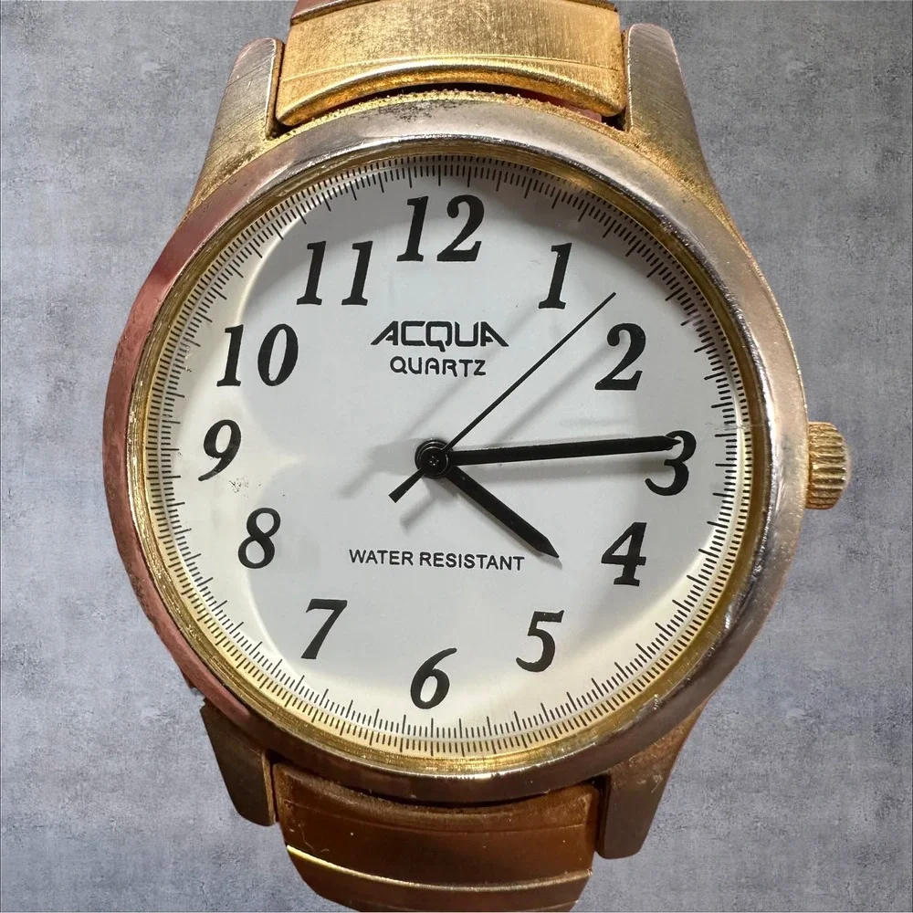 Acqua Quartz Watch Gold Tone Date Japan Stretch‎ Band SR626SW